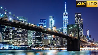 New York Skyline Walk - 2023 | Manhattan by Night | Dumbo to Brooklyn Bridge [4K HDR]