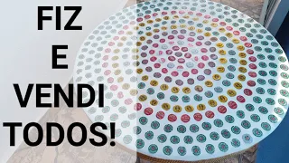 IDEIAS  MESA de Tampinhas FIZ E VENDI TODOS!  Mosaico Artesanato, Recicla Faça Você Mesmo Decoração