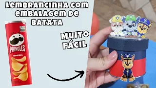 COMO FAZER LEMBRANCINHA USANDO EMBALAGEM DE BATATA PRINGLES | DIY | FESTA PATRULHA CANINA