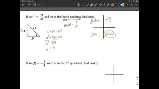 Given sine/cosine value and quadrant of angle, draw a triangle to find cosine/sine