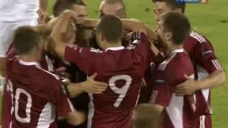 Гол Цауня в матче "Латвия - Греция" 1:0