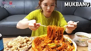 Real MUKBANG:) It's spicy, but I can't stand it! "Come On Baby"😎  Seafood jjamppong💖