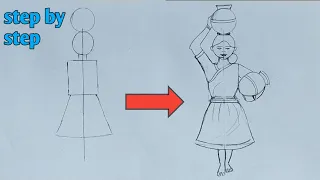 Village Girl Drawing Easy Step by Step For Beginners