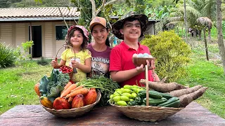 1 Dia cozinhando só comidas que as crianças gostam com ingredientes do sítio