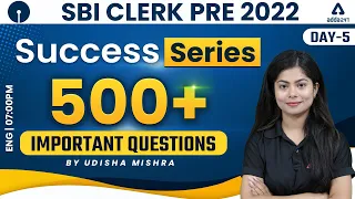 SBI CLERK PRE 2022 | SUCCESS SERIES | 500+ Important Questions #5 | English By Udisha Mishra