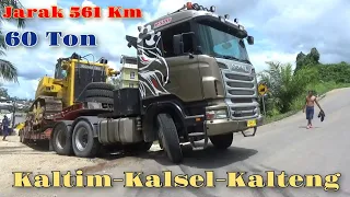 Trip di Jalur Ekstrim Scania R580 Muatan Dozer D375 Komatsu Lewati Tiga Provinsi di Kalimantan