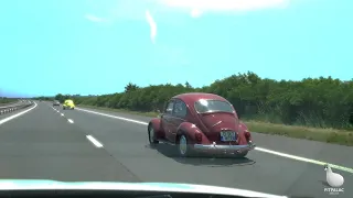 Vintage Volkswagen beetle on A1 Motorway, Romania @ 100km/h