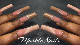 BROWN MARBLE NAILS ✨🤎| How To Do Marble Nails With Gel Polish + Polygel Application