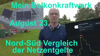 Balkonkraftwerk - Ertrag, Eigenverbrauch August 2023 und Vergleich Netzentgeld Nord gegen Süd