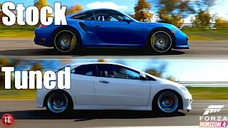 Forza Horizon 4: Stock vs Tuned! Porsche 911 Turbo vs 07 Honda Civic Type R