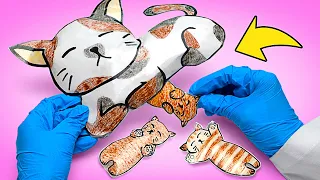 Cómo hacer gatitos de papel y rescatar a mamá gato || Manualidades divertidas