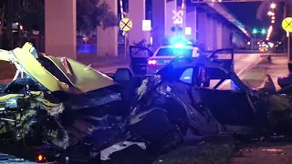 Car torn apart after driver slams into pillar at high-speed