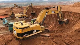 Caterpillar 365C Excavator Loading Trucks And Operator View