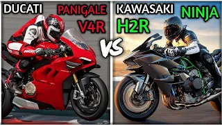 Kawasaki ninja h2r VS Ducati panigale v4r | Acceleration top speed statistics comparison sounds