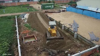 New Project Land Filling Up 5Ton Dump Truck Moving land Mini Bulldozer KOMATSU Pushing Clearing sand