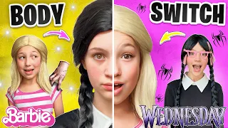 BARBIE vs WEDNESDAY Addams Swap Bodies in a BODY SWITCH Curse!