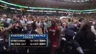Celtics fan pours beer to LeBron James