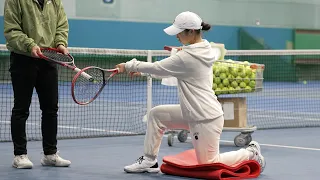 The process of developing a precise tennis swing for a Korean girl