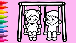 A Boy and a Girl on Swing | Drawing a Scene Tips For Children #11