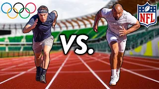 Olympic Runner vs NFL Player 100 Meter SPRINT!