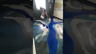 Midnight Blue and Gray Metallic Epoxy Floor