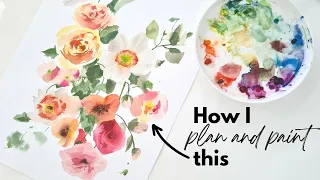 Painting process of a bouquet in watercolor | Studio Vlog