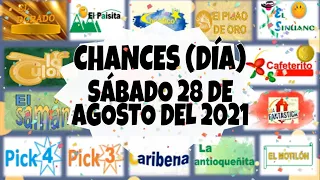 RESULTADOS CHANCES (DÍA-TARDE) DEL SÁBADO 28 DE AGOSTO DEL 2021