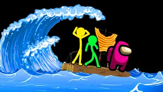Stickman VS Minecraft: Tsunami Ocean Raft Challenge - AVM Shorts Animation