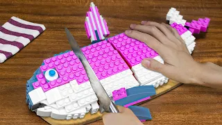 LEGO SALMON Sashimi Mukbang / Fish Cutting Skills / Lego Cooking Stop Motion & ASMR