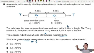 6.2b Ex2 FM20 P12 Q19 Composite Rod Greatest Tensile Stress | A Level 9702 Physics (MJ14 P12 Q21)