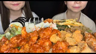 ASMR FRIED CHICKEN, SPICY SAUCE CHICKEN, KIMBAP, NOODLES, SALAD, AND DUMPLINGS MUKBANG, EATING SOUND