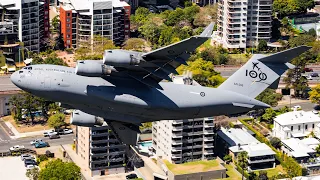 RAAF C-17 LOW LEVEL through Brisbane CBD | Riverfire 2021