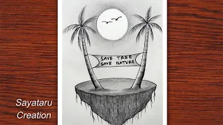 How to draw world environment day poster, Save trees drawing easy with pencil