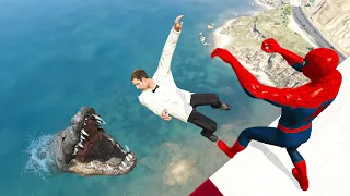 GTA 5 Water Ragdolls | Spider-Man and Alligator Jumps/Fails (Funny Moments) Ep.150