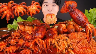 MUKBANG ASMR | SPICY SEAFOOD BOIL & MUSHROOMS 🦑🍄 SQUID OCTOPUS ENOKI MUSHROOM EATING SOUNDS 먹방