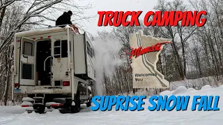 Winter Truck Camping in an Unexpected Snowstorm.