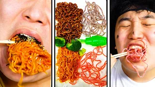 ASMR MUKBANG | FIRE NOODLES EATING VS JELLY NOODLES | TikTok Funny Mukbang #Shorts