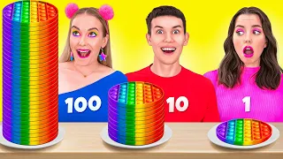 100 SCHICHTEN ESSEN CHALLENGE || Lustig buntes POP IT! Riesig VS Winzig für 24 H auf 123 GO! TRENDS