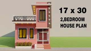 काम से काम खर्चे का मकान,3D 17x30 house elevation,3D ak manjil ka makan,17 by 30 ghar ka naksha