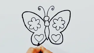 How to draw butterfly easy step-by-step|butterfly drawing and rainbow colouring| kids easy drawings