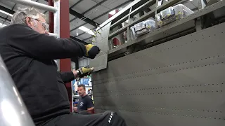 Video 216 Restoration of Lancaster NX611 Year 6. French wing, top skin pinned to wing.