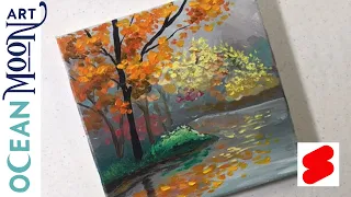 Autumn Scenery Painting 🍁 🎨 #shorts #paintingshorts | Acrylic Painting