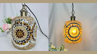 Aeyee Mosaic Pendant Light, Decorative Turkish Hanging Lamp, Yellow Glass Ceiling Pendant Light