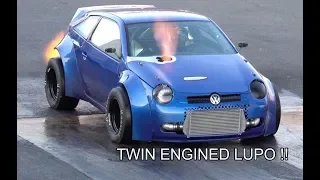 1800bhp TWIN ENGINED VW LUPO 1/4 MIle At Santa Pod Raceway