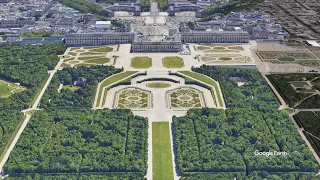 Survol du château de Versailles (réalisation avec Google Earth Studio)