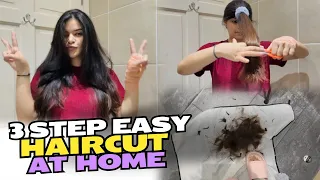 3 Step DIY Deep Layer Cut At Home | Easy Haircut For Girls In 5 Minutes😍​⁠@Divyagupta04 💫