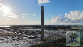 Old Anglesey Aluminium site, with the iconic chimney landmark due to be demolished, Dji mini 4