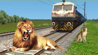 Tiger & monkey on track vs Train and stops the train | Train Simulator