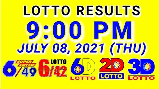 Daily Lotto Result | July 08, 2021 9PM THU PCSO 6/42, 6/49, 2D, 3D, 6D Lotto DRAW RESULTS