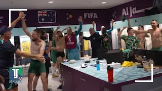 The Australian National Team CELEBRATING after the VICTORY over Denmark in Qatar 2022